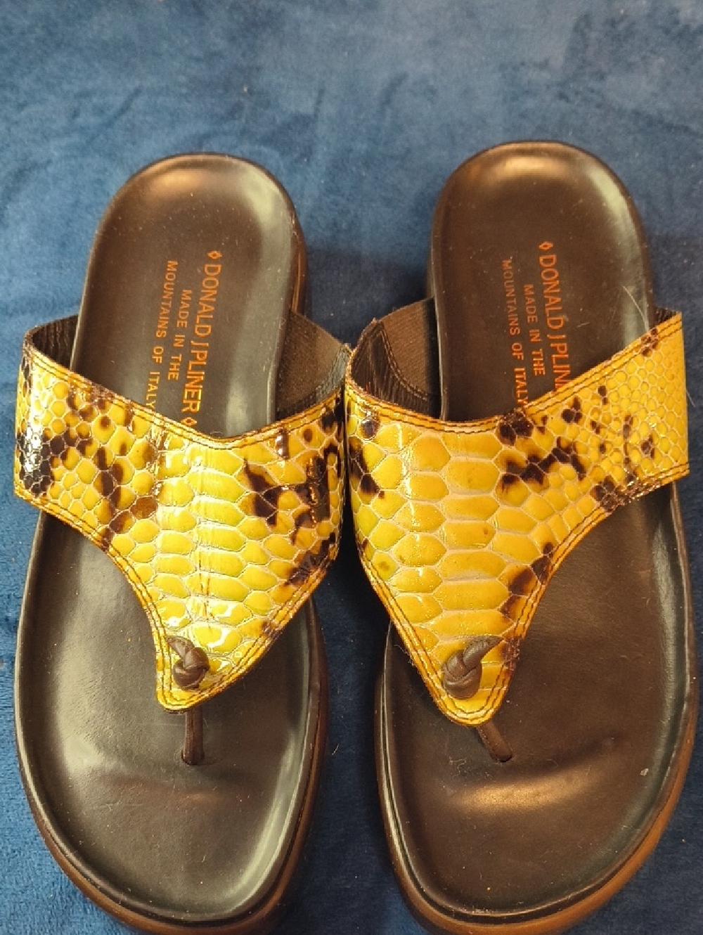 Donald J. Pliner Yellow Snakeskin-Print Leather Thong Mules